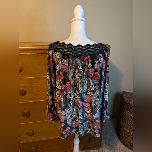 Rafael Crushed Velvet Boat Neck Elegant Party Blouse SZ L - Picture 9 of 12